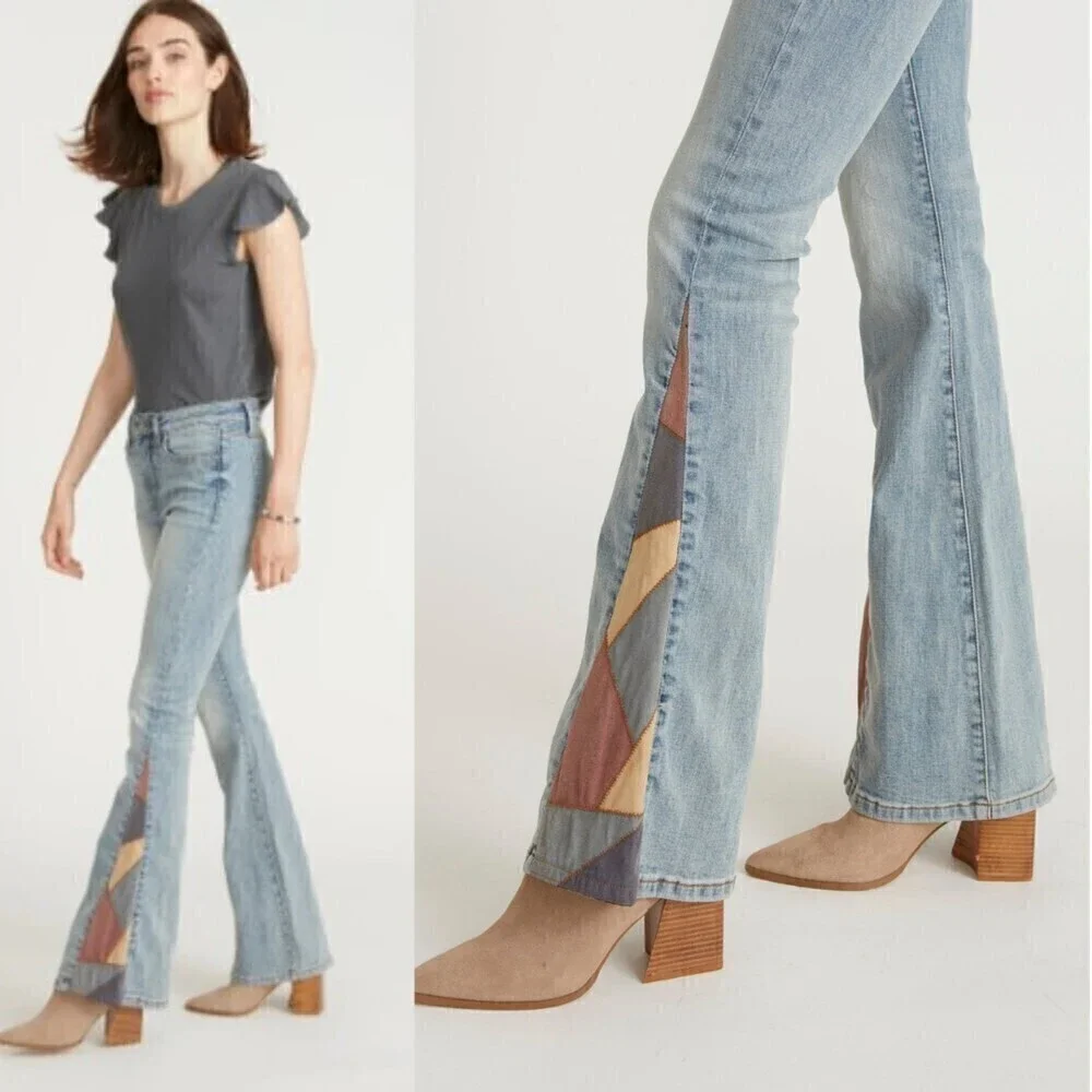 Driftwood Farrah Cowgirl Size 27 Patch Flare High Rise NEW Denim Retro Jeans